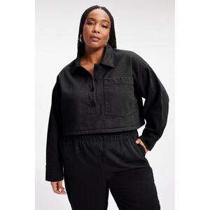 Good American Women's Black Cropped Fleece Polo Sweatshirt Top Size 2 / Medium